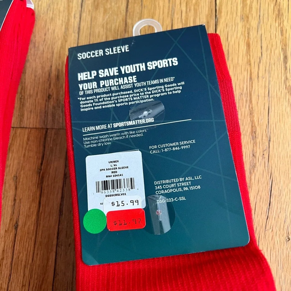 DSG Soccer Sleeve 2 Pack Unisex Size L/XL Red Athletic Shin Guard Leg Socks New